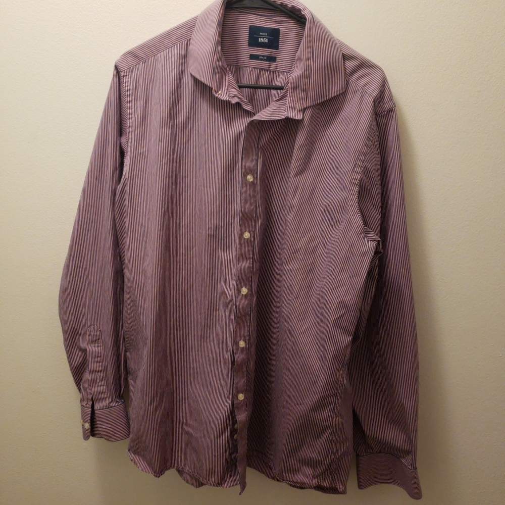 Moss 1851 Size 17 1/2 Pink Striped Mens Shirt